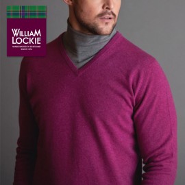 William Lockie pull homme slim col V laine Ecosse  pull homme laine haut de gamme cadeau luxe