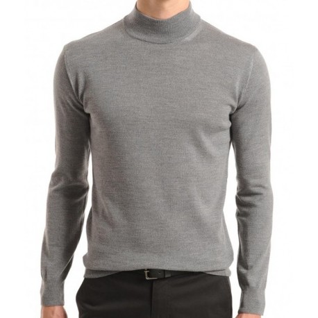 Pull homme laine merinos col cheminée 
